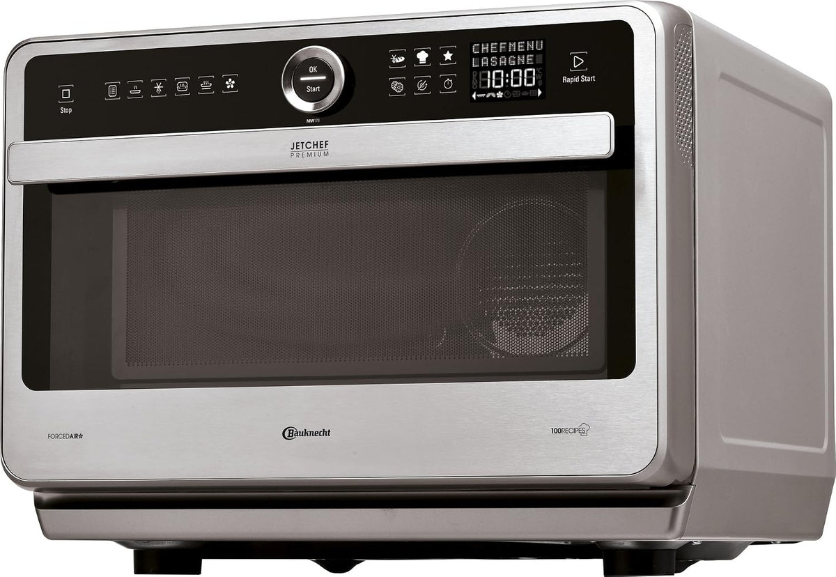 Bauknecht Four micro-ondes, Jet Chef MW 179 IN Micro-Ondes Multifonction 5 en 1 en Acier Inoxydable, 1000 W, 33 L, 1200 W, Gril à quartz 1200 W