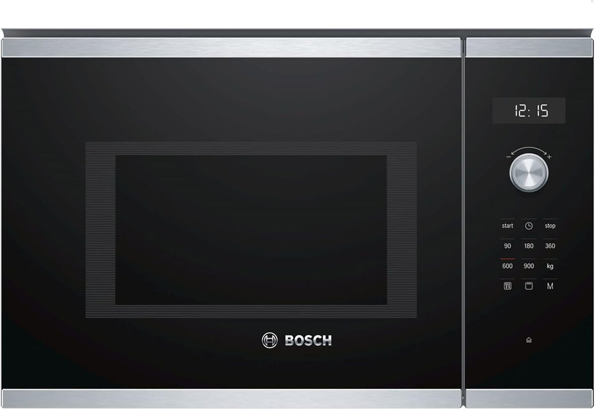 Four micro-ondes, 25 L, éclairage LED, acier inoxydable, Bosch, 900 W, 1200 W, 38 cm, 90 W, 180 W, 360 W, 600 W, 31, 5 cm, 130 cm, 230 V