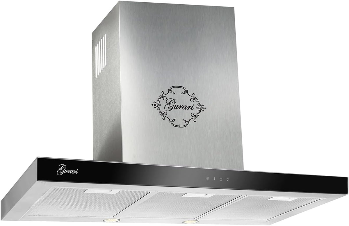 Gurari Hotte aspirante, 90 cm, télécommande, acier inoxydable, 52 dB, 70 dB, 3 niveaux, 1000 m3/h, éclairage LED, commande tactile