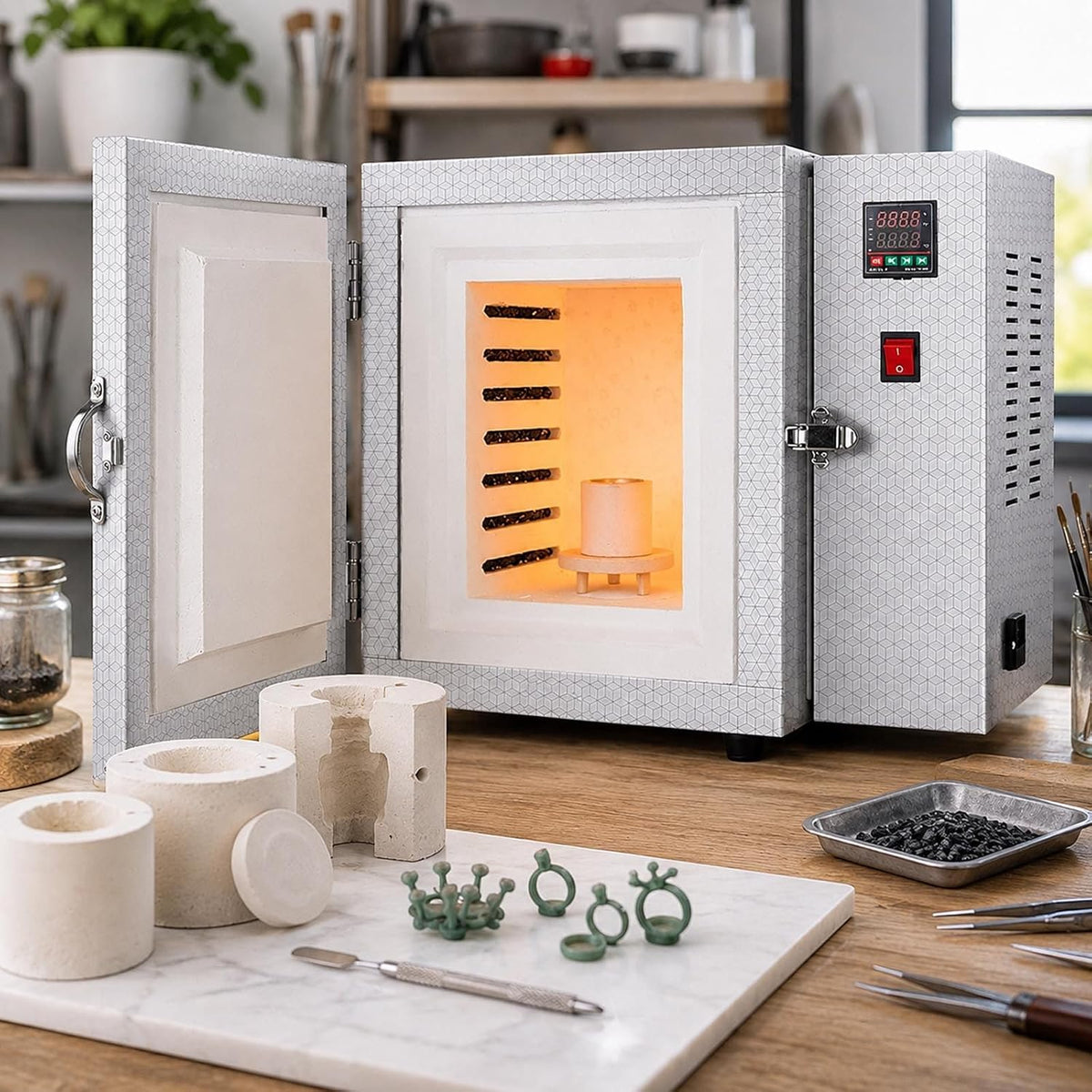 lealovengzh Machine à fondre, 15 × 15 × 20 Cm, pour Fonte à Cire Perdue, Four éLectrique à Moufle Jusqu'à 800°C avec ContrôLe Pid, 1500 W, 1500w