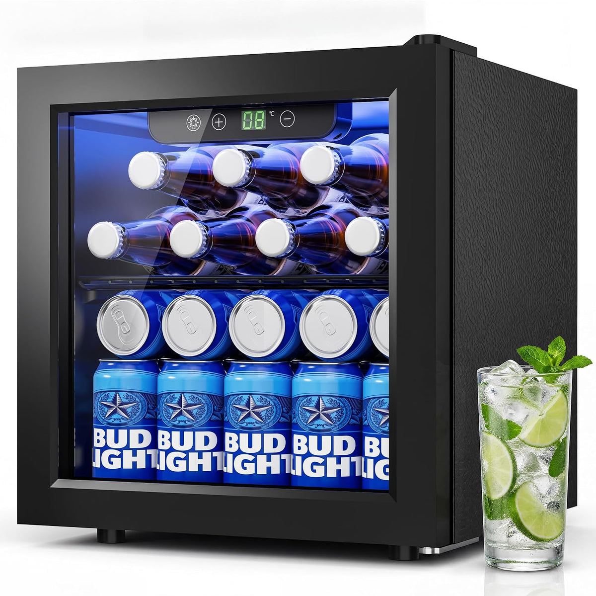 Réfrigérateur à boissons, Compresseur Noir avec Porte en Verre & Affichage Numérique de Température, Réfrigérateur Encastrable pour, TRIUMPHKEY