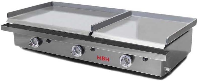 Plancha, acier inoxydable, réglable, 400 × 400 mm, MBH - MAQUINARIA BAR HOSTELERÍA, 1000 × 400 mm, 6 mm, 9, 6 kW, 3 brûleurs