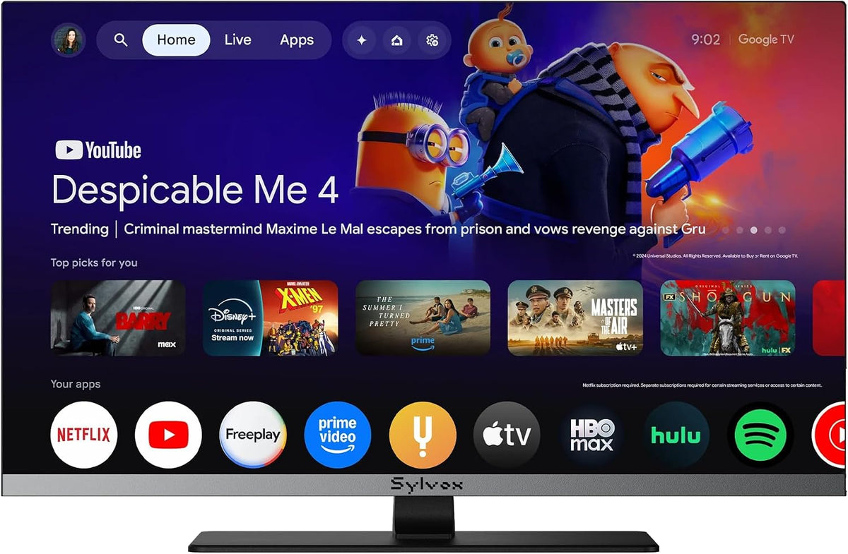 Téléviseur, 12V/24V Google TV avec intégré lecteur DVD, télécommande, SYLVOX, 32V, 24'' Smart RV TV, Full HD, portable