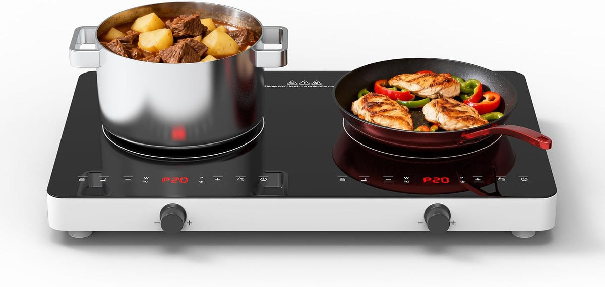 GTKZW Plaque de cuisson, 20 Niveaux, éclairage LED, verre, Réchaud pour Cuisine et Appartement, 3600W, 57cm, 1800W, 240V