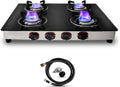 SONRET Plaque de cuisson, 63, 5 × 49, 5 × 10, 5 cm, Réchaud à gaz avec 4 brûleurs, acier inoxydable, 61 cm, verre, portable