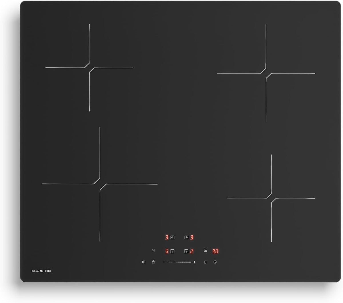 KLARSTEIN Plaque de cuisson, 7 400 W, verre, 60 cm, 7400W, 60cm, 4 Zones, 7400W Boost, minuterie, encastrable, commande tactile