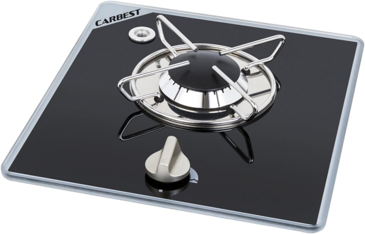 Carbest Plaque de cuisson, 32, 5 × 29 × 6, 5 cm, Réchaud à gaz de camping à 1 feu, acier inoxydable, 1, 8 kW, 30 mbar, encastrable, verre