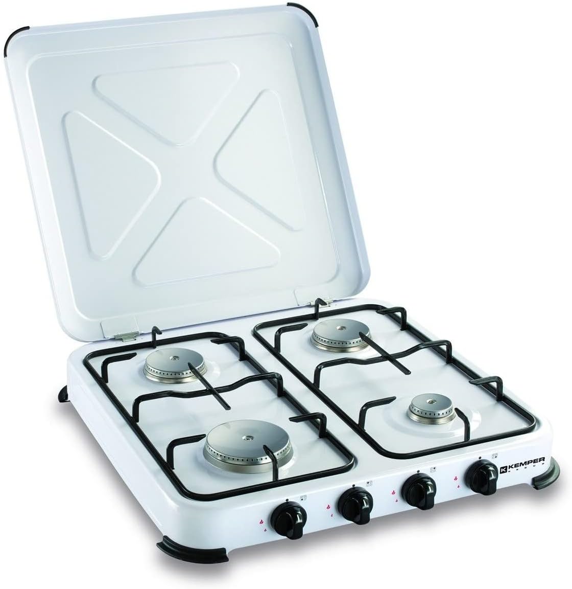 Kemper Plaque de cuisson, acier inoxydable, 4650W, Table Cuisson compacte Cuisine et Extérieur, 4, 65 kW, 4 brûleurs, portable