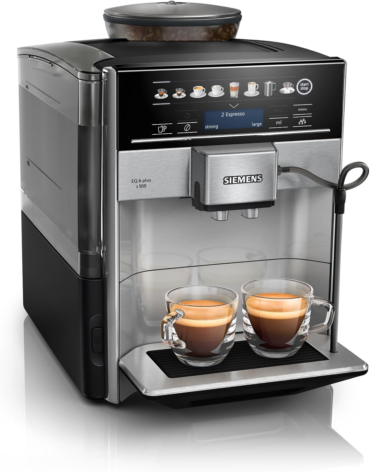 Machine à café SIEMENS s500 TE655203RW, 12 boissons, EQ6 plus s500, commande tactile, système de lait, broyeur en céramique
