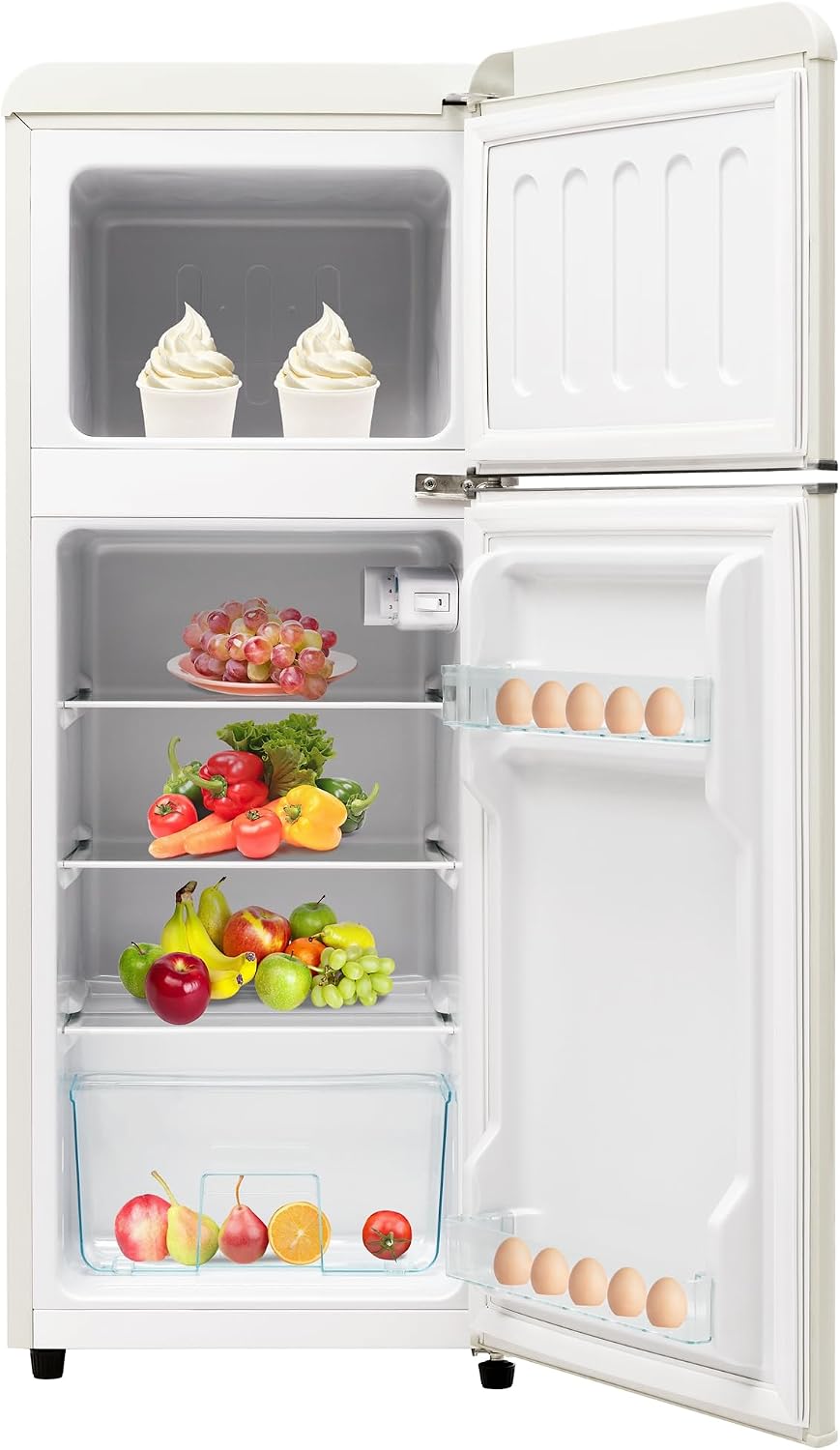 WEALTHKING Réfrigérateur, température réglable 7 niveaux, verre, 105, 5 cm, 2 portes, 28L, 64L, 27°C, 13°C, éclairage LED, Blanc