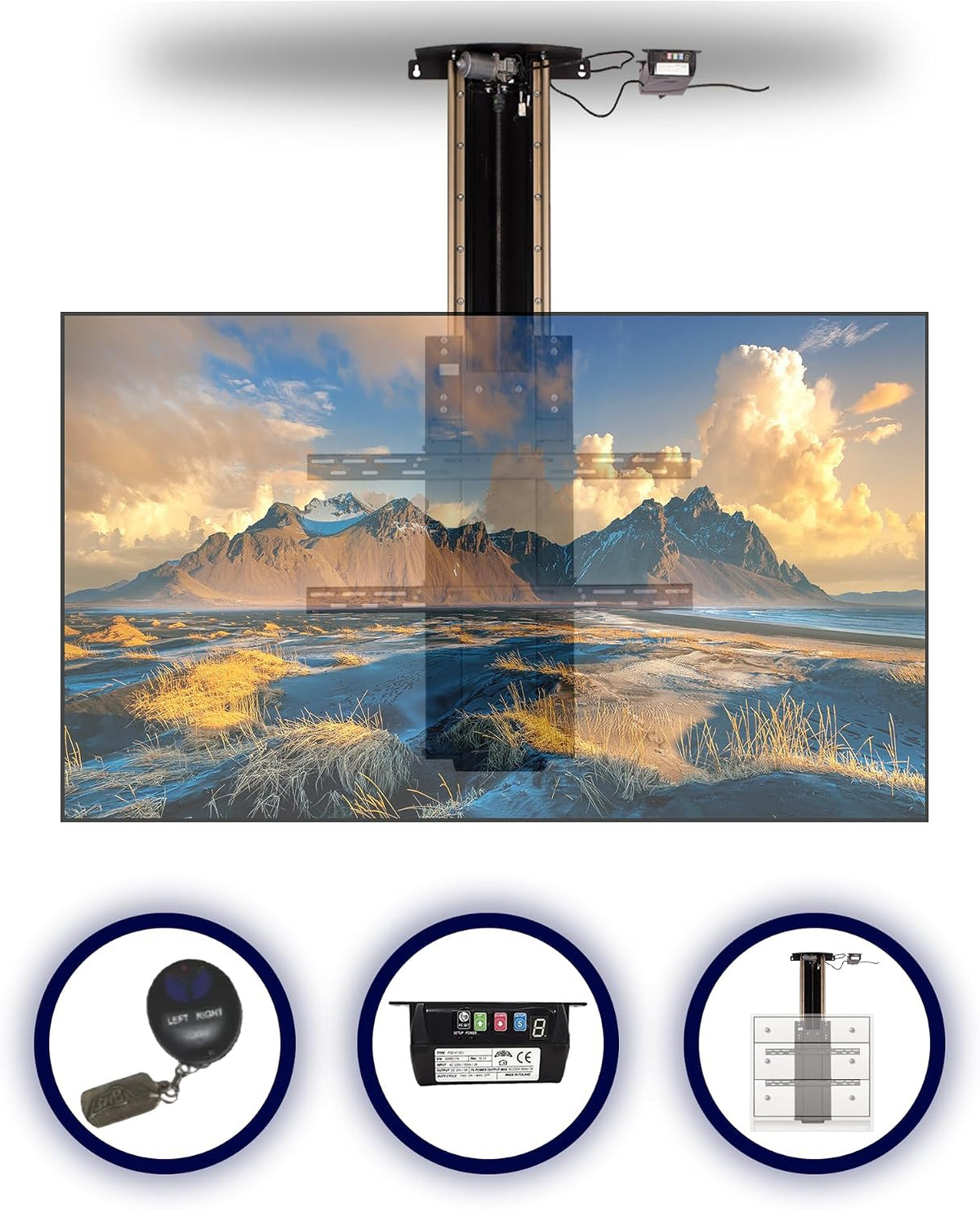 SABAJ M&D Support TV mural, télécommande, Pliable Electrique 800mm, Télécommande domotique, 80kg, 200 × 200mm, 600 × 600mm, 20mm, encastrable