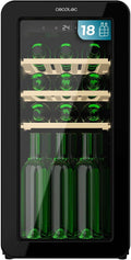 Cecotec Cave à vin, 74, 3 cm, No Frost, clayettes en bois, 36, 6 cm, 47, 6 cm, 18 Bouteilles, 5-20 oC, éclairage LED, noir, NoFrost