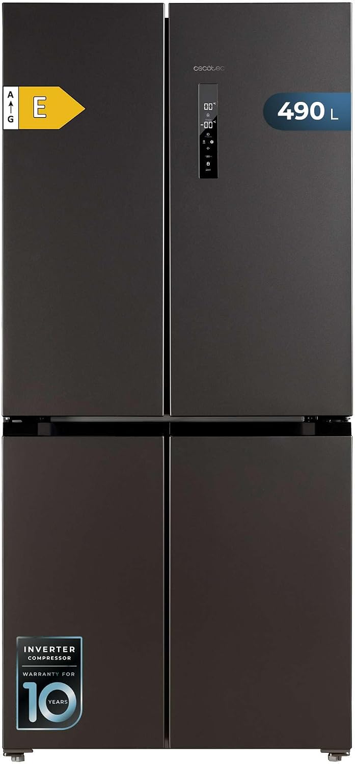 Réfrigérateur Cecotec, verre, No Frost, 490 L, 183 cm, 91 cm, 91 cm Largeur, 4 Portes, moteur Inverter, Faible Consommation, Moteur Inverter Plus