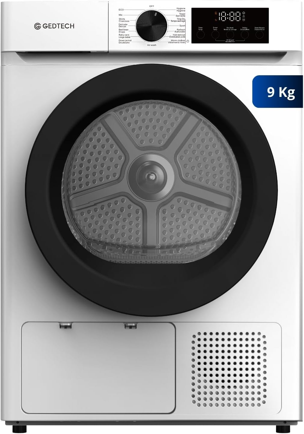 GEDTECH Sèche-linge, 9 Kg, SL9HPE L60cm, 16 programmes, pompe à chaleur, Départ différé, Grande capacité