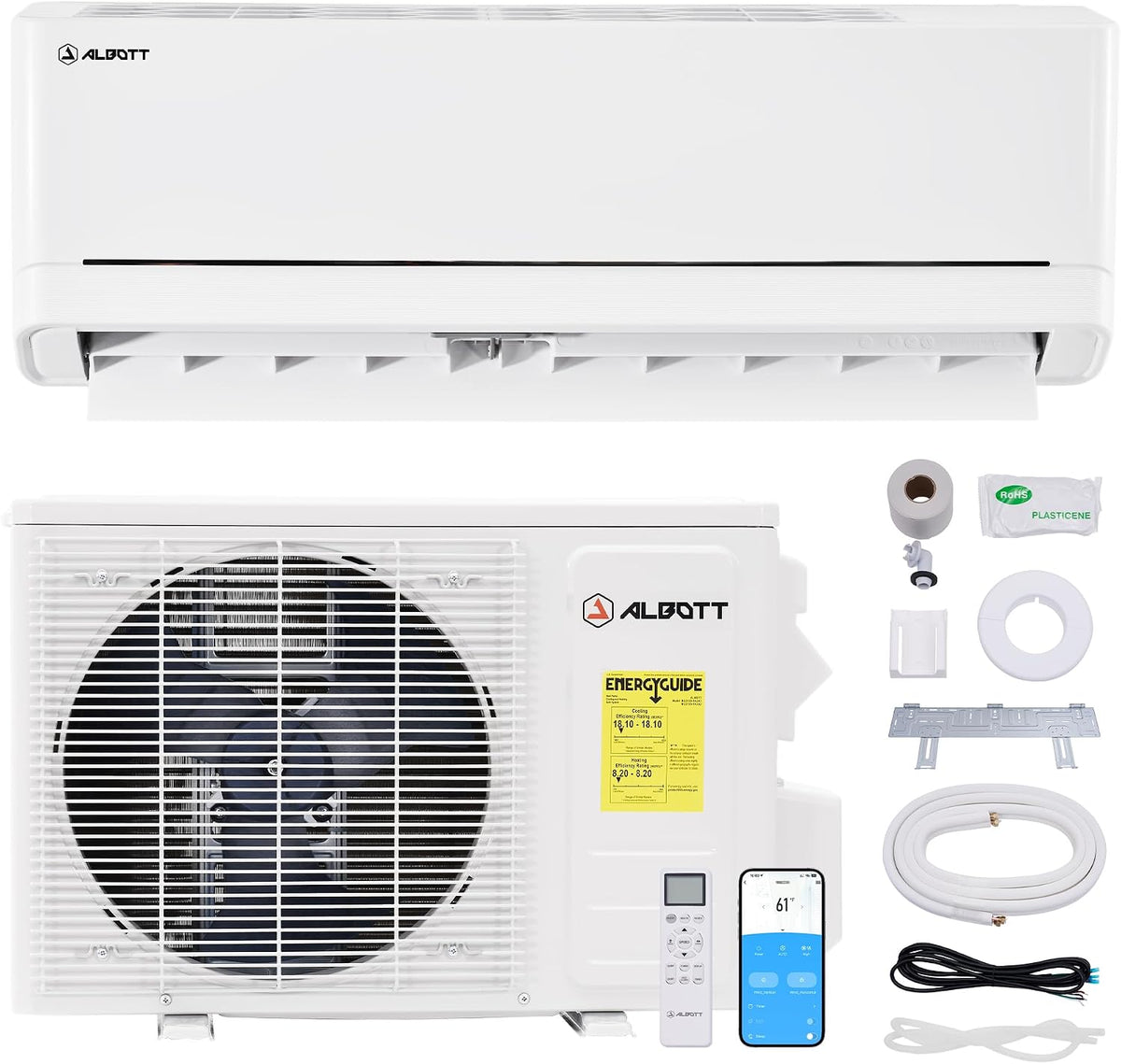 Climatiseur, 5 modes, Wi-Fi, Albott, 220V, 12000BTU, 29dB, réglable, portable