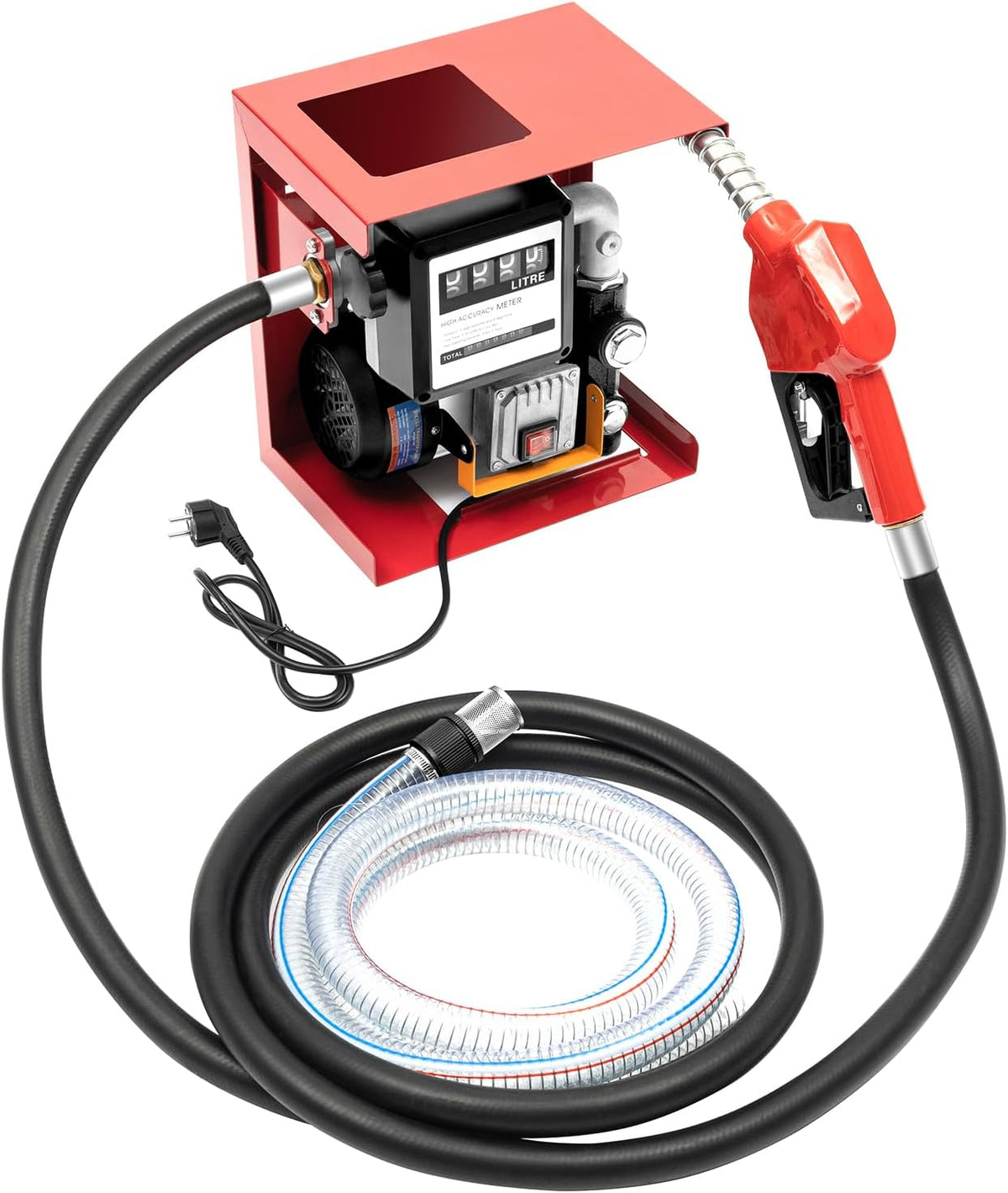 DDTABASE Pompe à huile, 220 V, avec pistolet automatique, 550 W, 2800 tr/min, 60 l, Pompe à diesel 220 V 550 W auto-amorçante