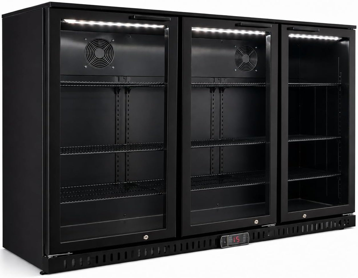 Rafraichisseur de boissons, 297 L, acier inoxydable, 2 °C, 8 °C, 3 Portes, Générique Arrière Bar Réfrigéré 3 Portes Battantes Vitrées
