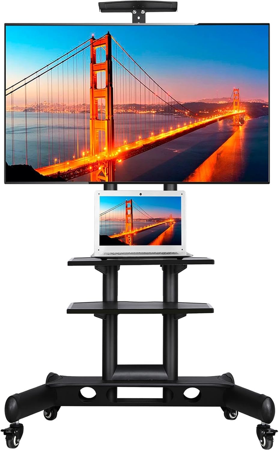 Support TV sur pied, 600 × 400 mm, éclairage LED, Yaheetech, 75 Pouce, 100 mm, 600 mm, 3 étagères, Support à 2 Barre, réglable, portable
